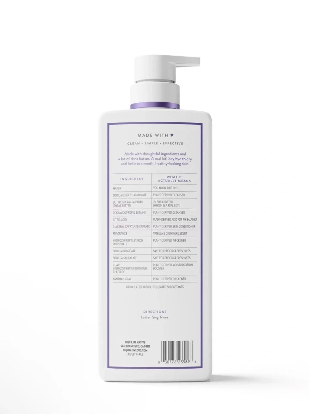 Native Body Wash Sulfate Free - Vanilla & Cashmere - 18 fl oz